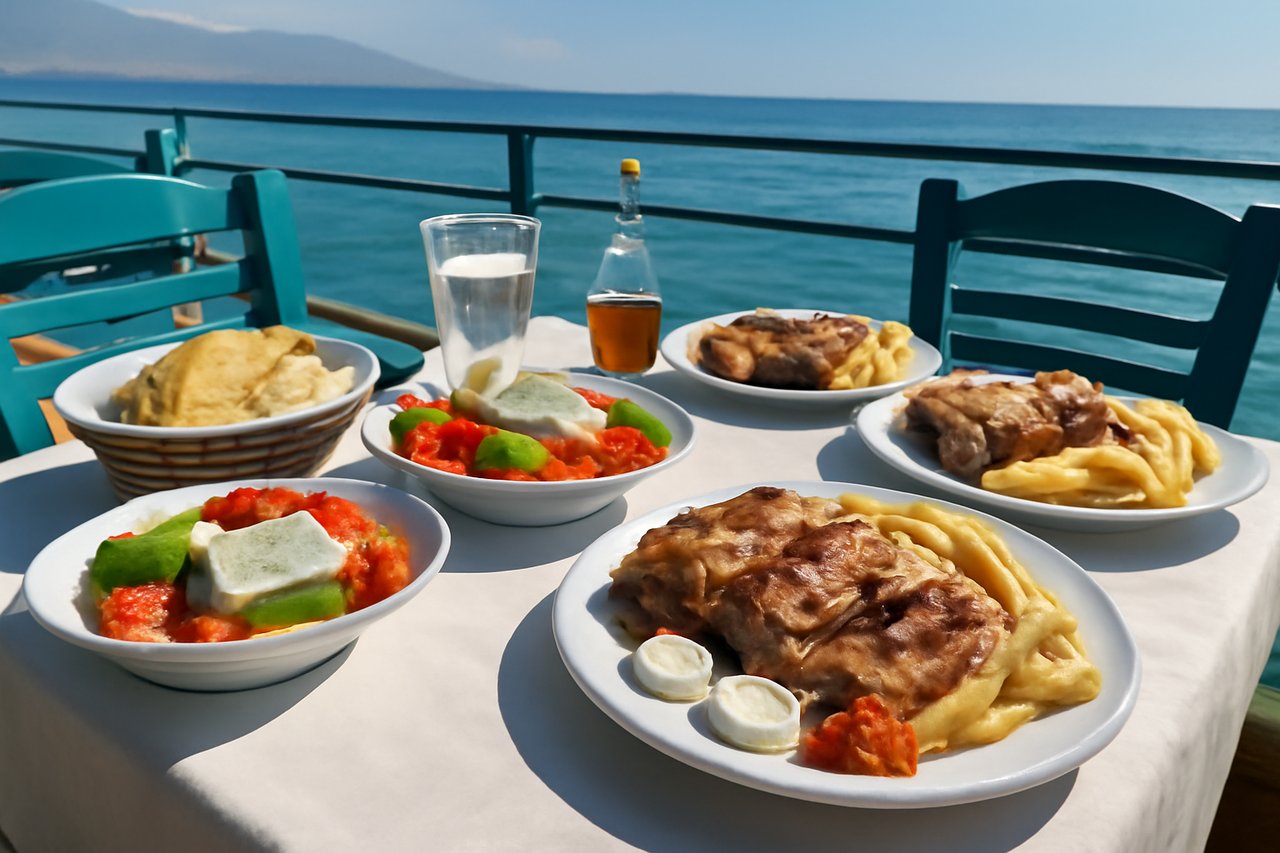 Traditional Albanian dishes: byrek pastry and tavë kosi