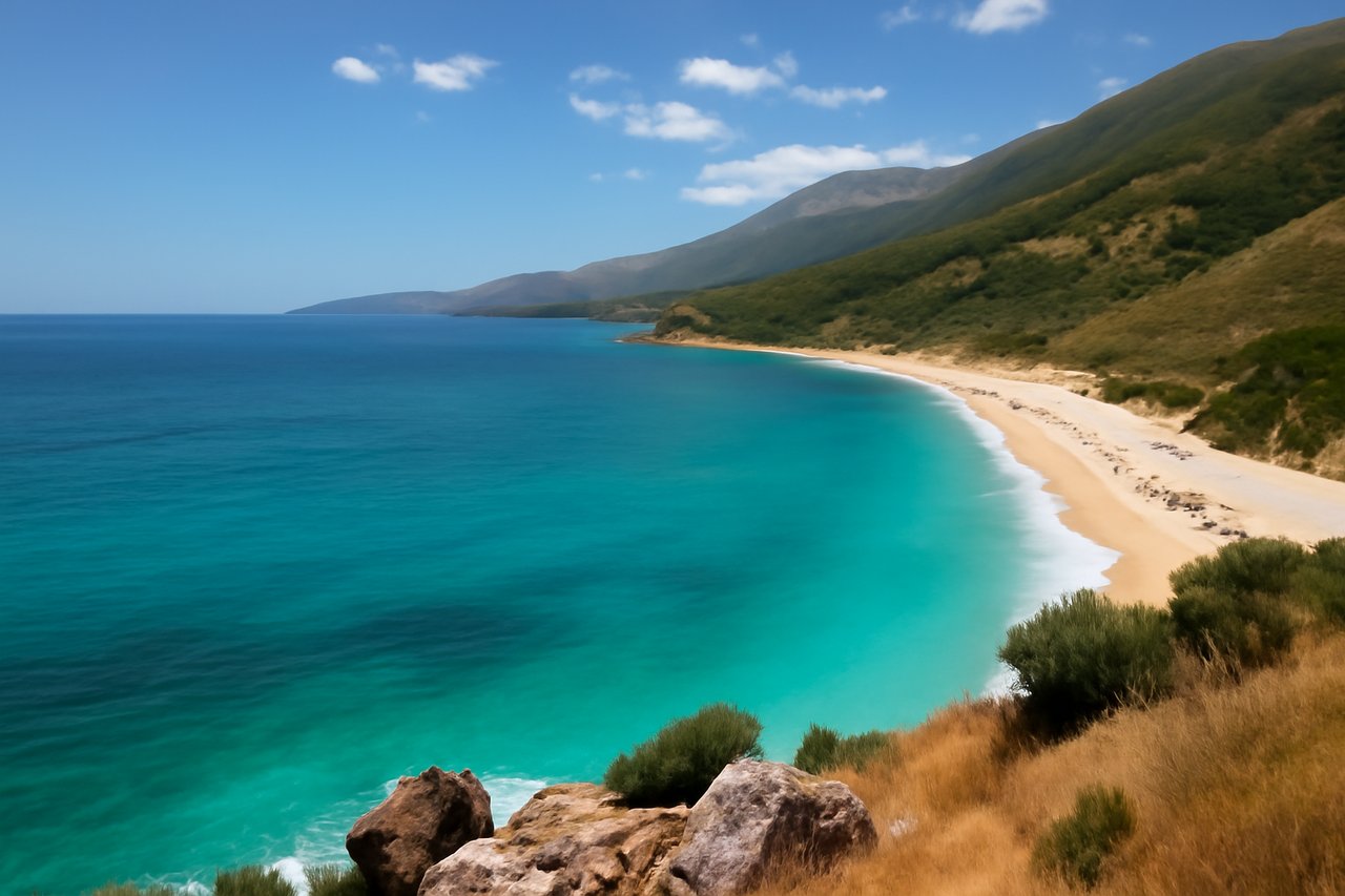 The Albanian Riviera coast road near Himarë