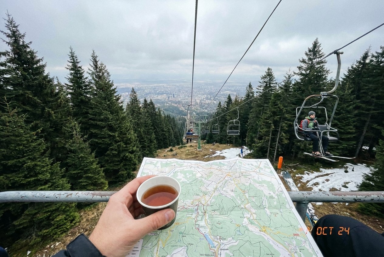 Cable car ascending Vitosha Mountain above Sofia