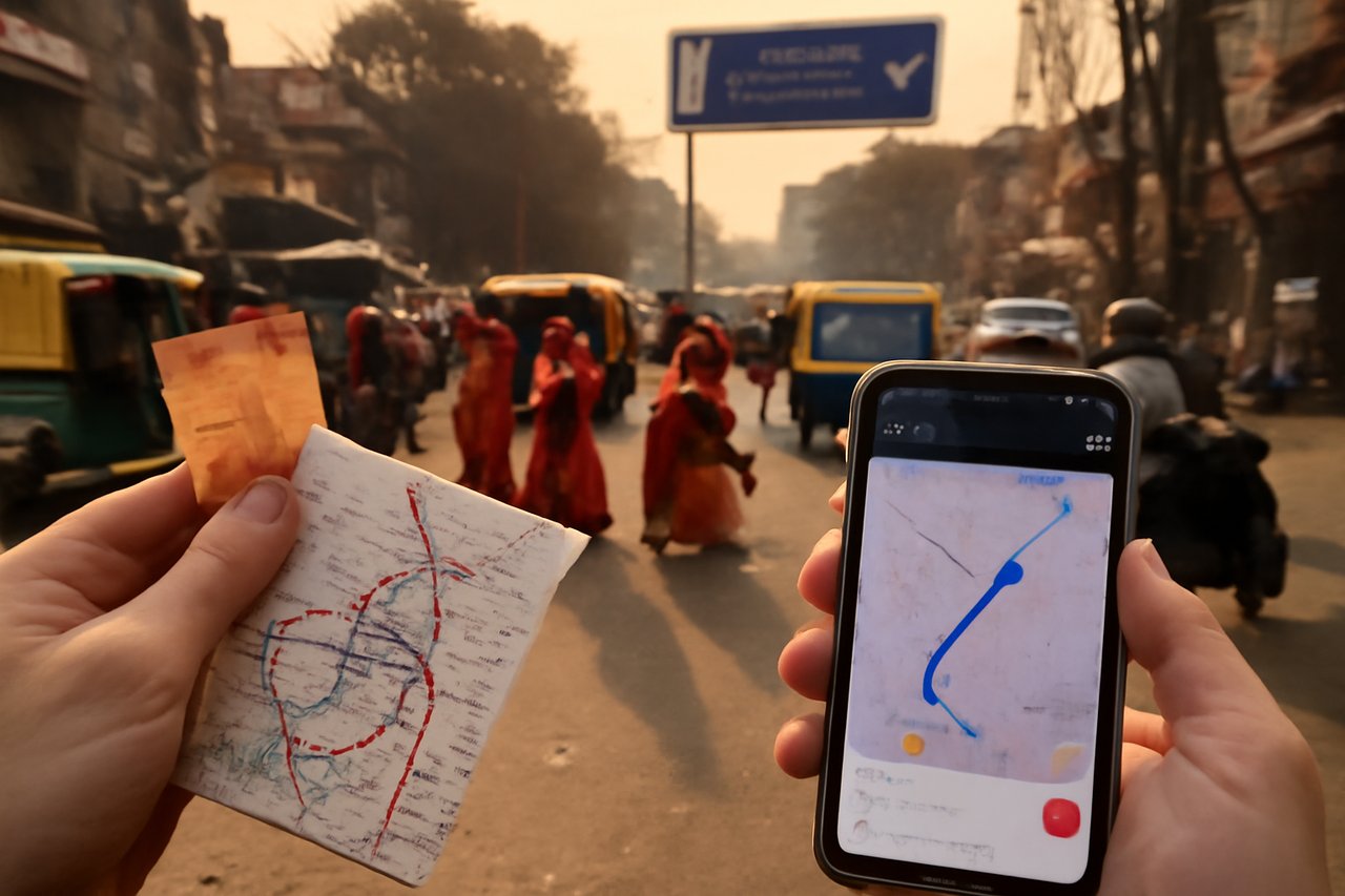 Crossing the road in India